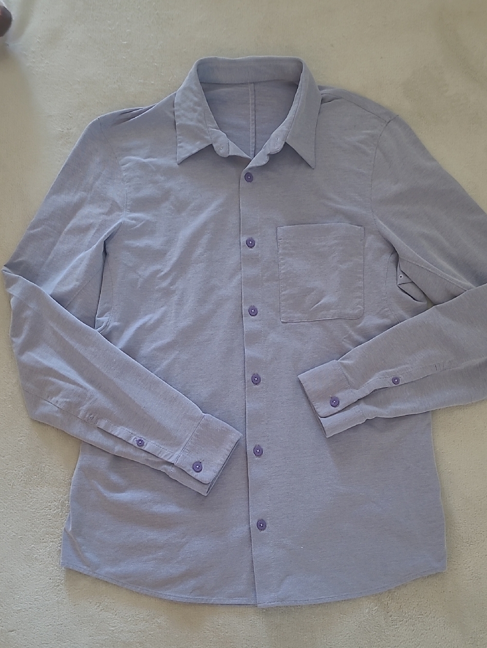 Lululemon Mens Commission Long Sleeve Button Down Shirt Lavender Oxford Stretch